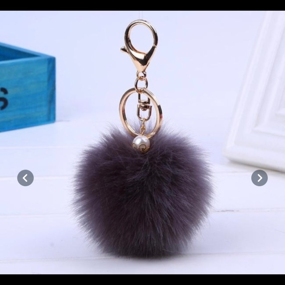 Pom Pom Leopard Faux Rabbit Fur KeyFob Purse Charm - Picture 4 of 6